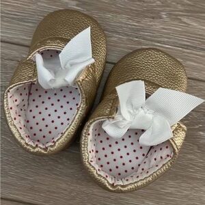 Gold Baby Shoes with White Bow